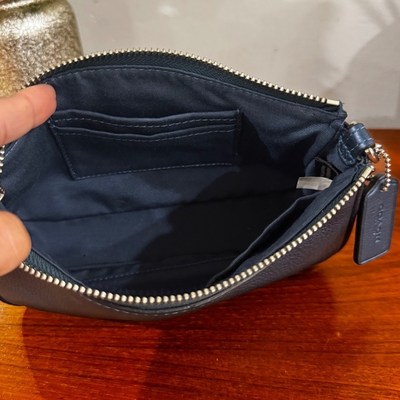 Coach F53340 Pebbled Leather Metallic Blue Large Wristlet/Convertible Mini Bag - Picture 8 of 11